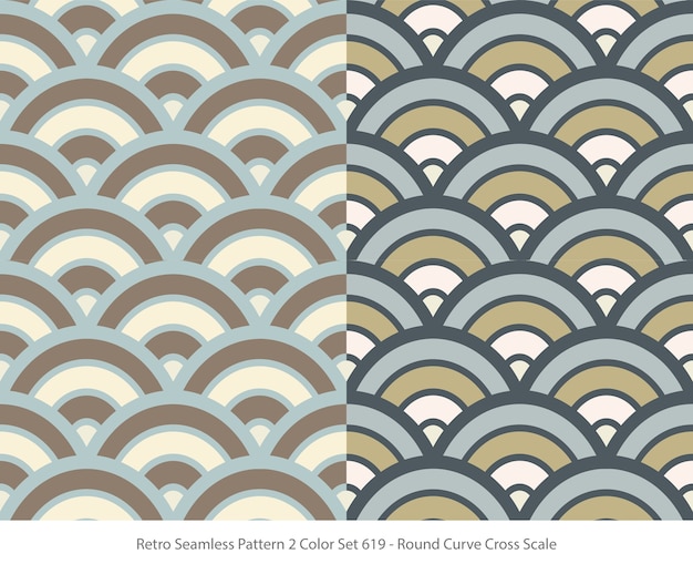 Vector set of seamless patterns with round curve scale