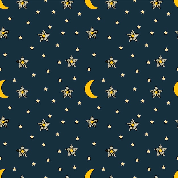 Vector a set of seamless patterns with stars and the moon the starry night sky