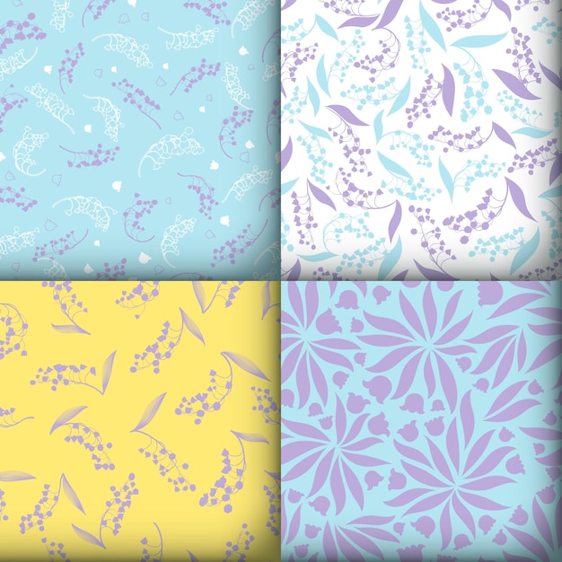 Vector set of seamless spring patterns with lilies of the valley