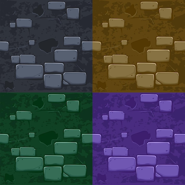 Vector set seamless textures stone cartoon old brick wall texture for 2d game