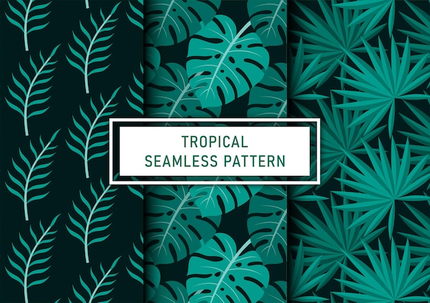 Set of seamless tropical leaves background premium vector