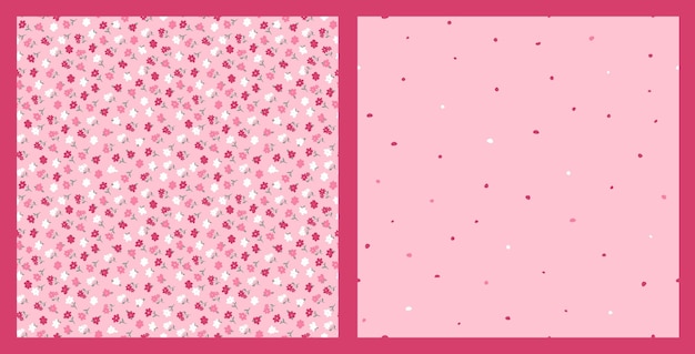 A set of seamless vector flower patterns in a small flower and dots Pink