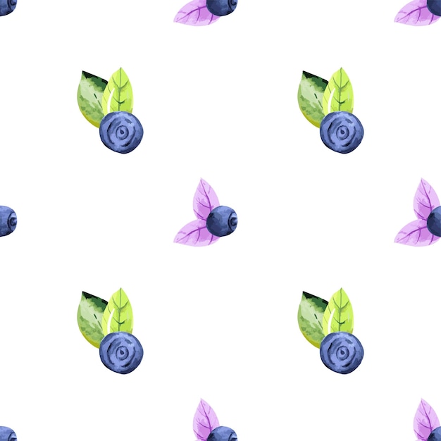 Vector set of seamless watercolor blueberries patterns.hand drawing  berries and leaves.great for packaging