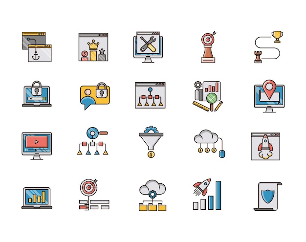 Set of Search Engine Optimization icons Simple Mono Line Pictogram Pack Vector Concept