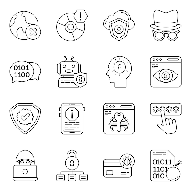 Set of Security and Encryption Line Icons