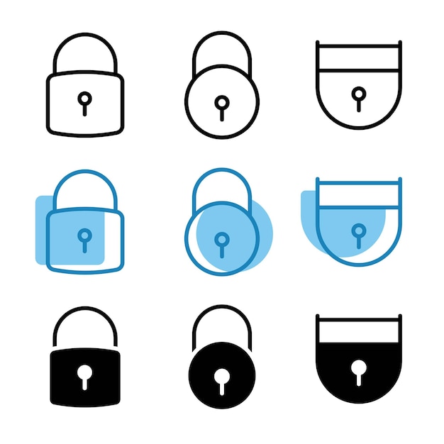 set of security icons with three design styles