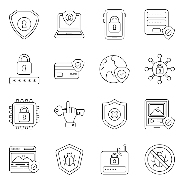 Set of security line icons