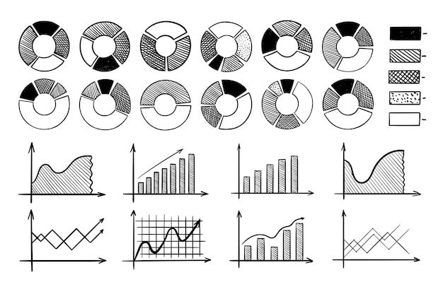 Set of segmented circles isolated on white background