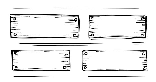 Vector a set of selection frames for text. stylized wooden board with nails. doodle rectangular board.
