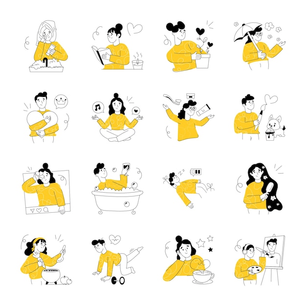 Vector set of self care hand drawn illustrations