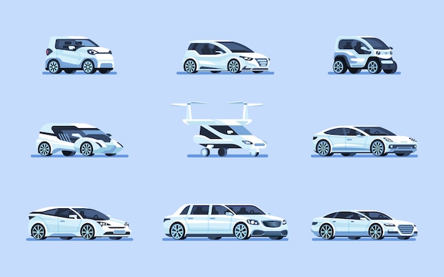 Набор самоуправляемых автомобилей иллюстрации