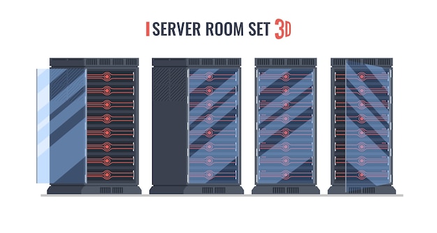 Set di server rack room, futuristico rack per server