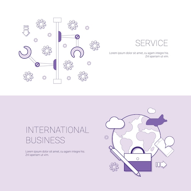 Set service en international business banners concept sjabloon achtergrond met kopie ruimte