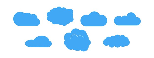 Set of seven blue clouds on white background Vector illustration