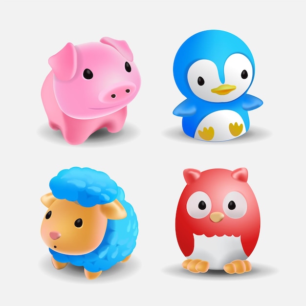 Vector set of several cute bath animal toys . toy for the bathroom. a collection of a cute lamb, minipig, owl and penguin. vector illustration.