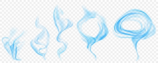 Набор из нескольких реалистичных прозрачных голубых дымов или пара для использования на светлом фоне Прозрачность только в векторном формате