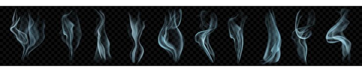 Vector set of several realistic transparent smoke or steam in light blue colors for use on dark background