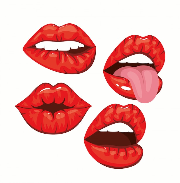 Set of sexy woman mouths in pop art style