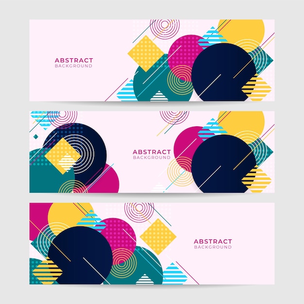 Vector set of shape abstract pink colorful memphis wide banner design background abstract colorful memphis geometric business banner background vector illustration