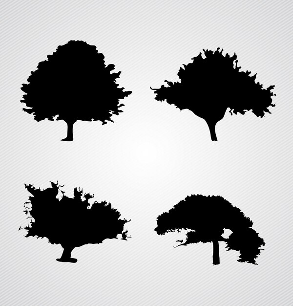 Vector set and shape of tree silhouette vector editable vector