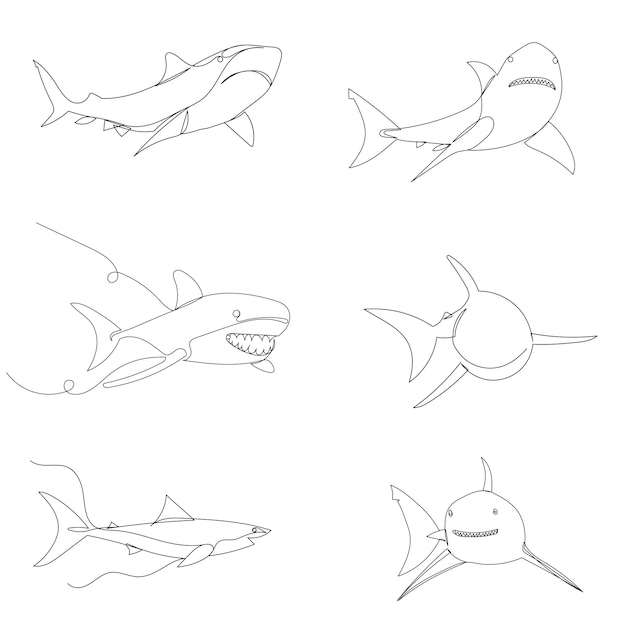 set of shark sketch on white background vector