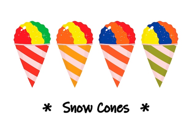 Set of shaved ice on cones vector illustration