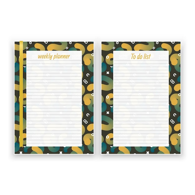 Vector set of sheet of paper in a4 format with weekly planner and list for notes templates decorated