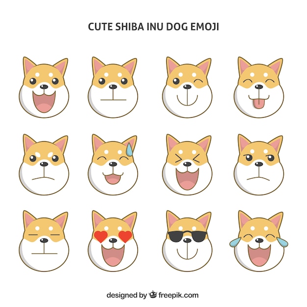 Vector set of shiba inu dog emoticons