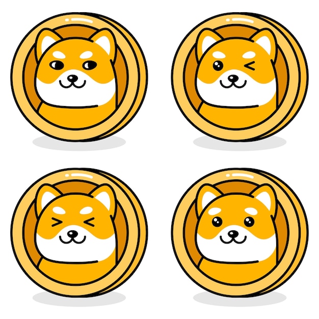 Vettore set di cani shiba inu su monete d'oro