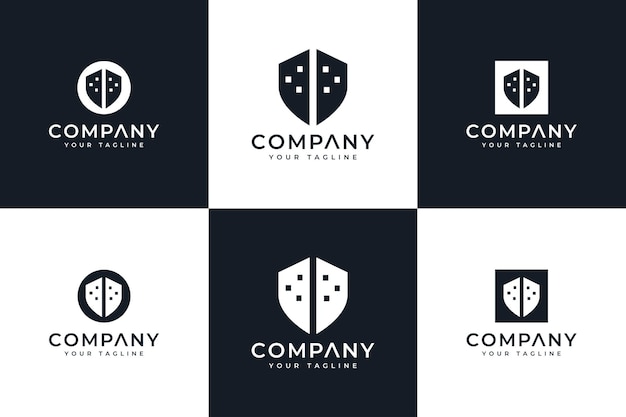 Set di design creativo del logo per la costruzione dello scudo per tutti gli usi