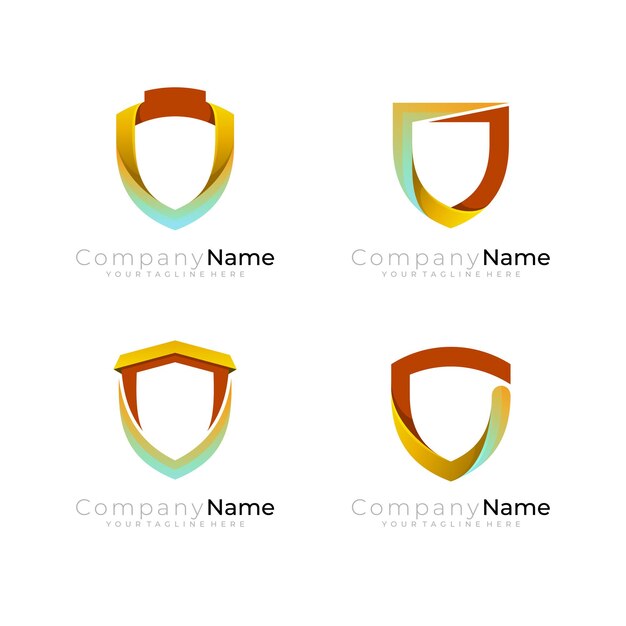 Set Shield logo with security design template ribbon icon