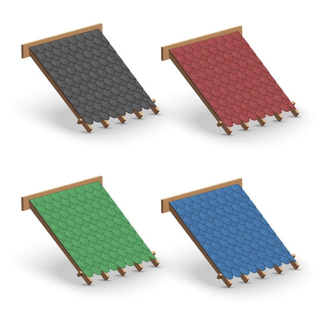 Set of shingles roofing cover on roof. element concept for building construction and repair.