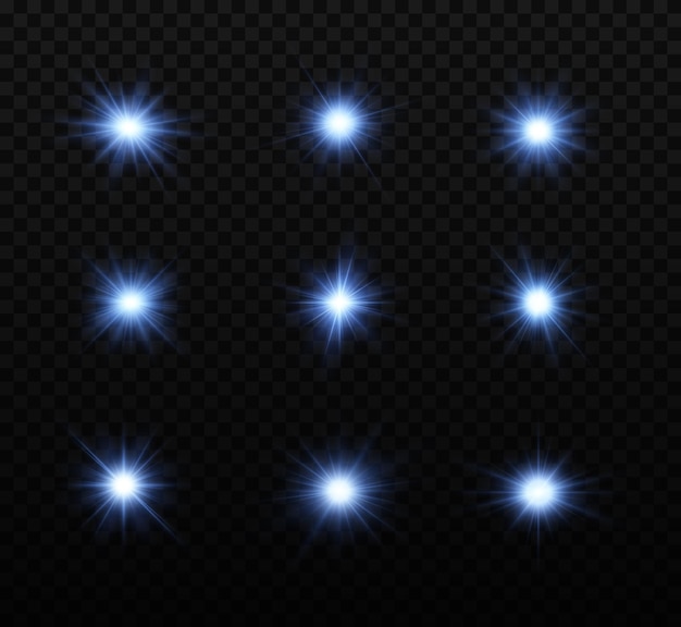 set of shining blue stars light effect bright star christmas star