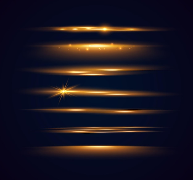 Set di scintillii brillanti e bagliori di lenti luci incandescenti isolate su sfondo nero