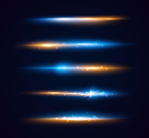 Set of shining sparkles and lens flares glowing lights isolated on transparent background vector ill...