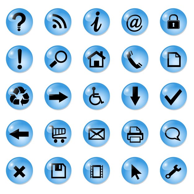 Set of shiny button icons blue glass vector