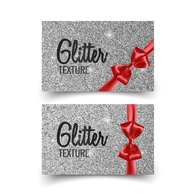 Set of shiny gift voucher with realistic red bow Vector template for gift card