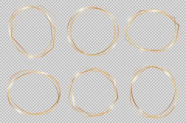 Set of shiny gold oval frame shapes Vector template for modern design wedding invitations cards