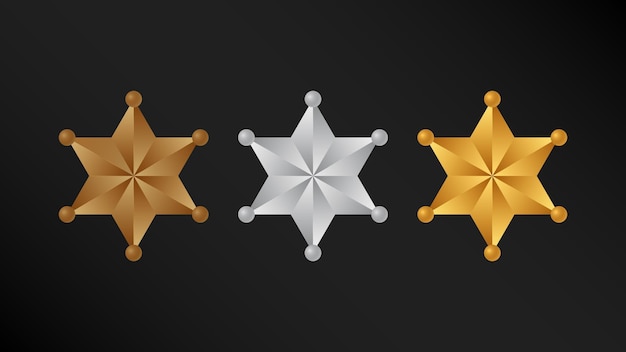 Vector set of shiny thick bumped star shape