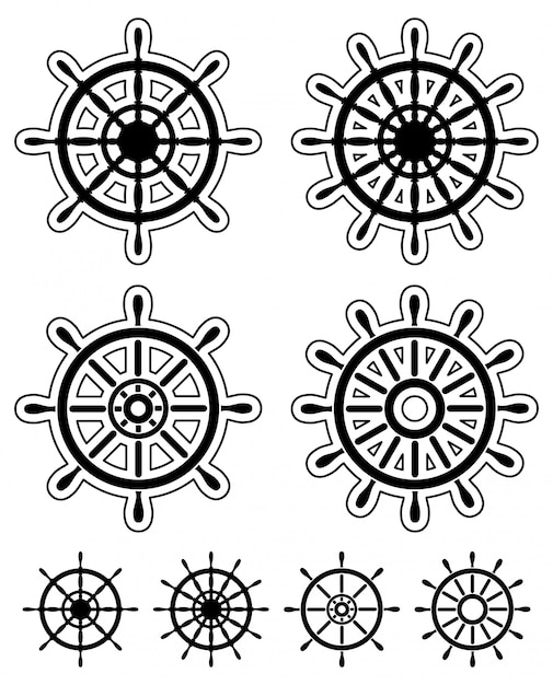 Set of ship steering wheels