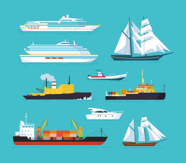 Set of ships in modern flat style ships boats ferries