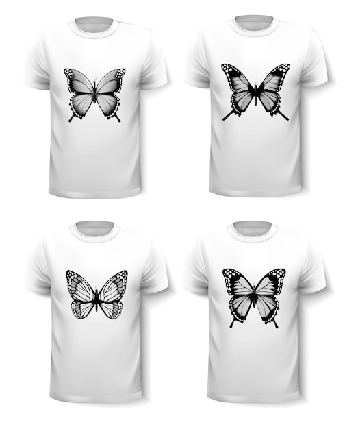 Vector set of shirt templates with butterfly designs. vector.