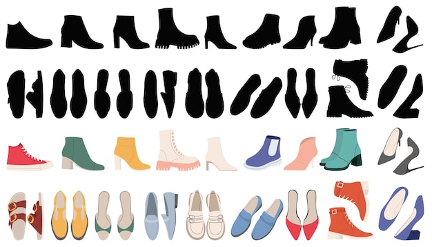 set of shoes in flat style on white background vector