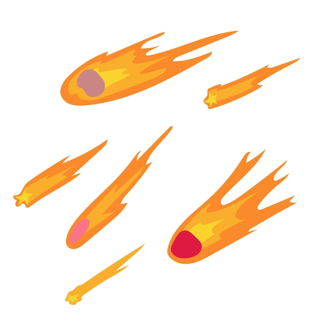 Set Shooting star Comet Asteroid Space-object Verkenning van de open ruimte Vectorillustratie in cartoon-stijl