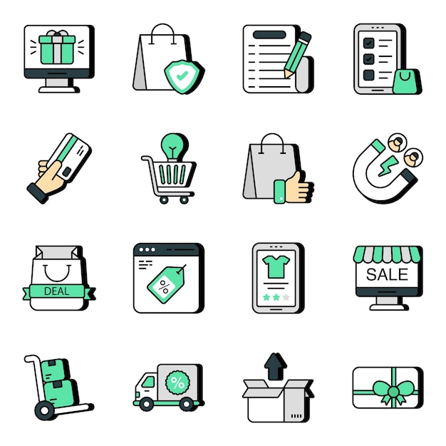 Set of shopping and payment flat icons