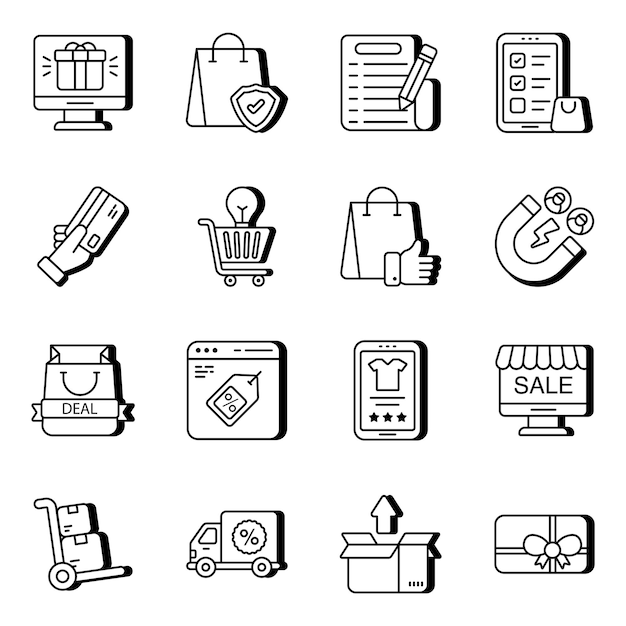 Vector set of shopping and payment linear icons