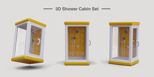 set of shower cabins in cartoon style vector object in different positions