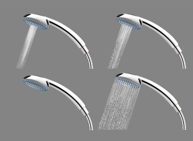 Set of showers with different water supply modes realistic 