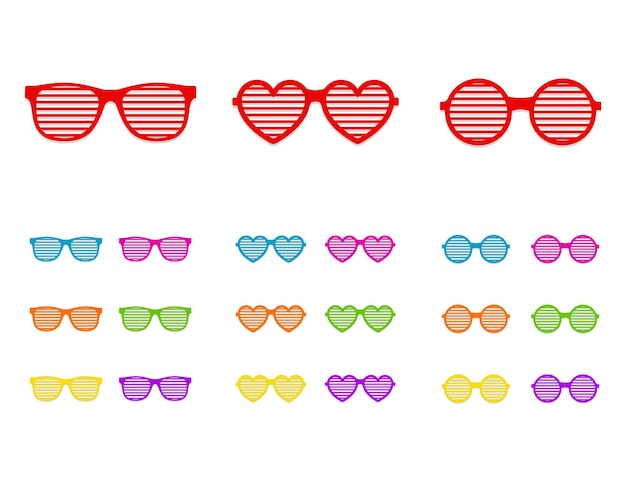 Vector set shutter glasses brindled or latticed sunglasses summer youth glasses