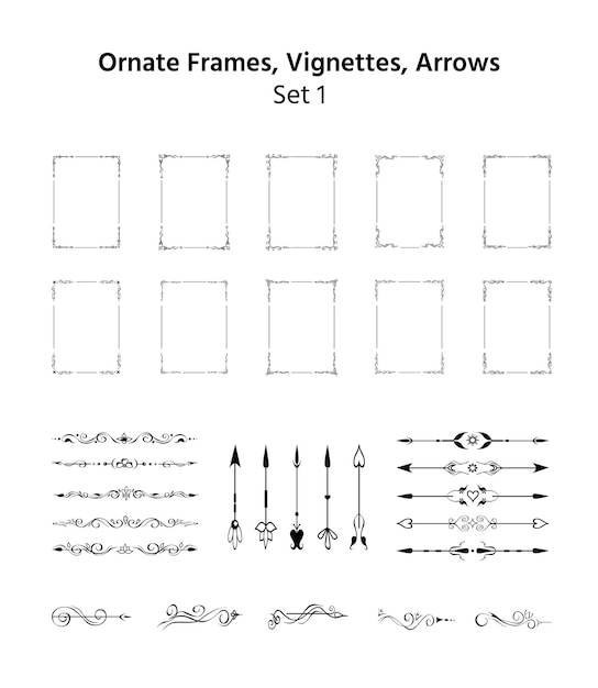 Vector set sierlijke frames scheidingslijnen en pijlen